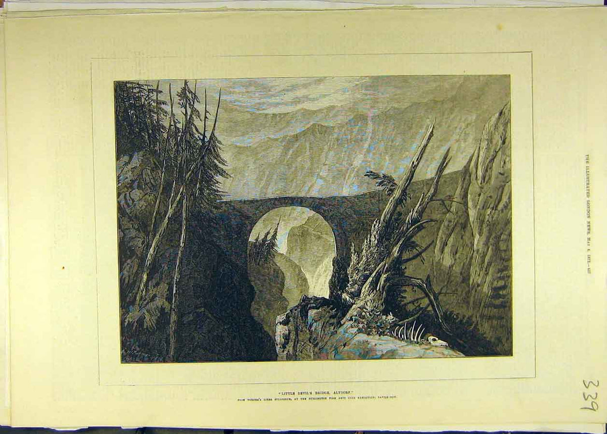 Original Old Antique Print 1872 Little Devil'S Bridge Altdorf Painting Fine Art