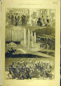 Original Old Antique Print 1873 Shah Paris Visit Royal Banquet Guards Victorian