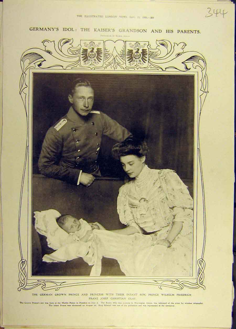 Old Antique Print 1906 Portrait German Prince Princess Wilhelm Friedrich 20th