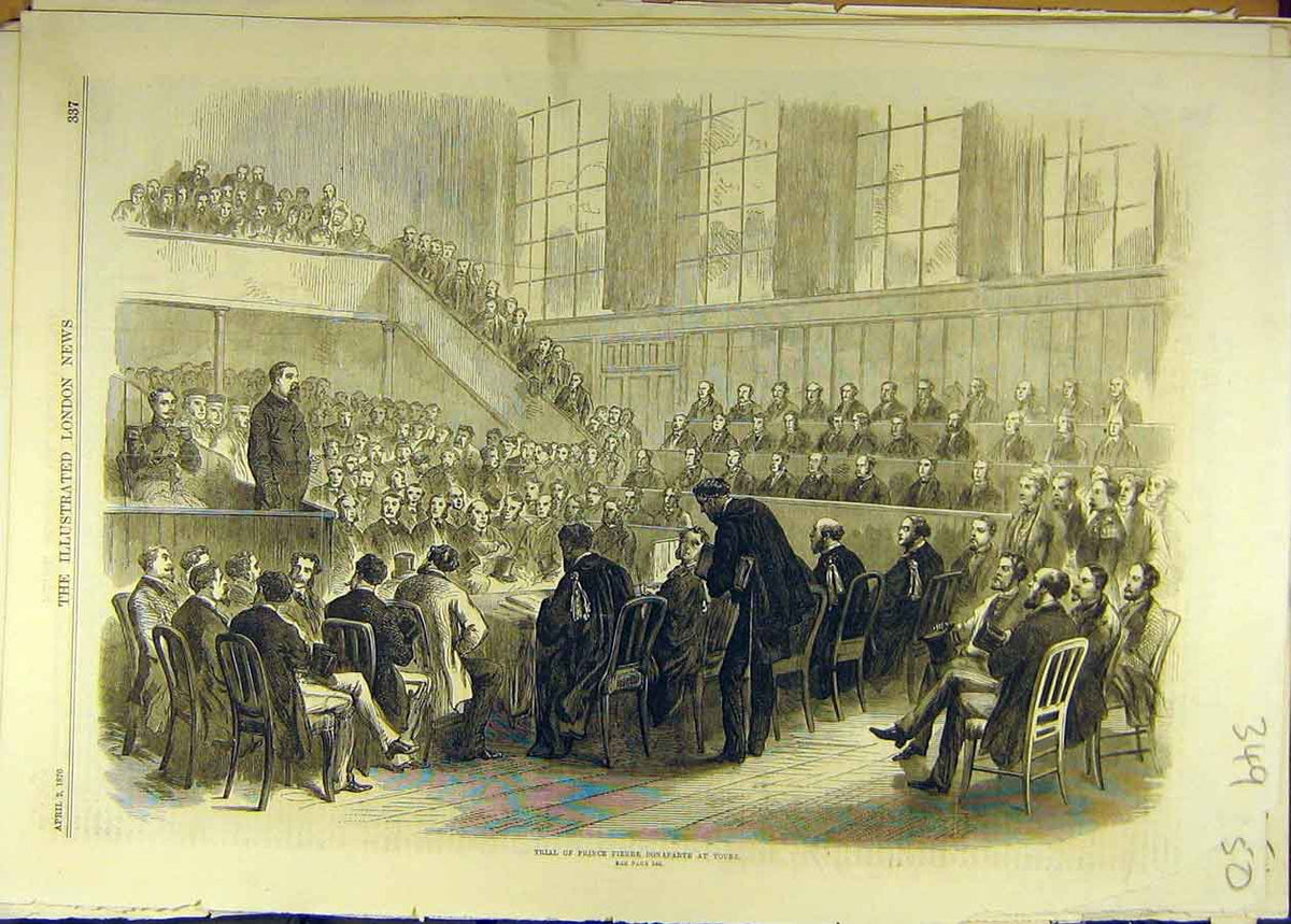 Old Antique Print 1870 Trial Prince Pierre Bonaparte Tours Social History 19th