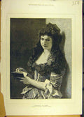 Original Old Antique Print 1877 Portrait Mantilla Becker Lady Fashion Victorian