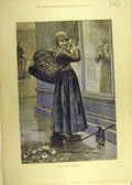 Original Old Antique Print 1880 After Masquerade Girl Clogs Basket Fashion 19th