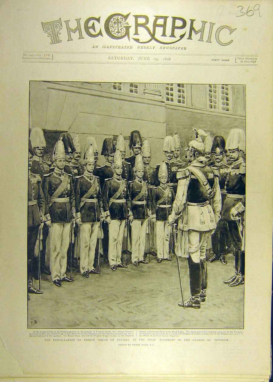 Original Old Antique Print 1898 Prince Oscar Prussia Regiment Potsdam Guards