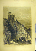 Original Old Antique Print 1870 Rhine Valley Girsperg View Landscape Victorian