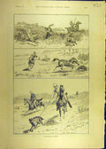 Original Old Antique Print 1889 Hyena Spearing India Hunt Hunting Indian 19th