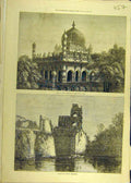 Original Old Antique Print 1871 Tomb King Ibrahim Beejapoor India Palace Justice