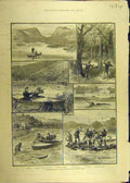 Original Old Antique Print 1886 Mugger-Hunting Ana-Sagar Lake Ajmere India 19th
