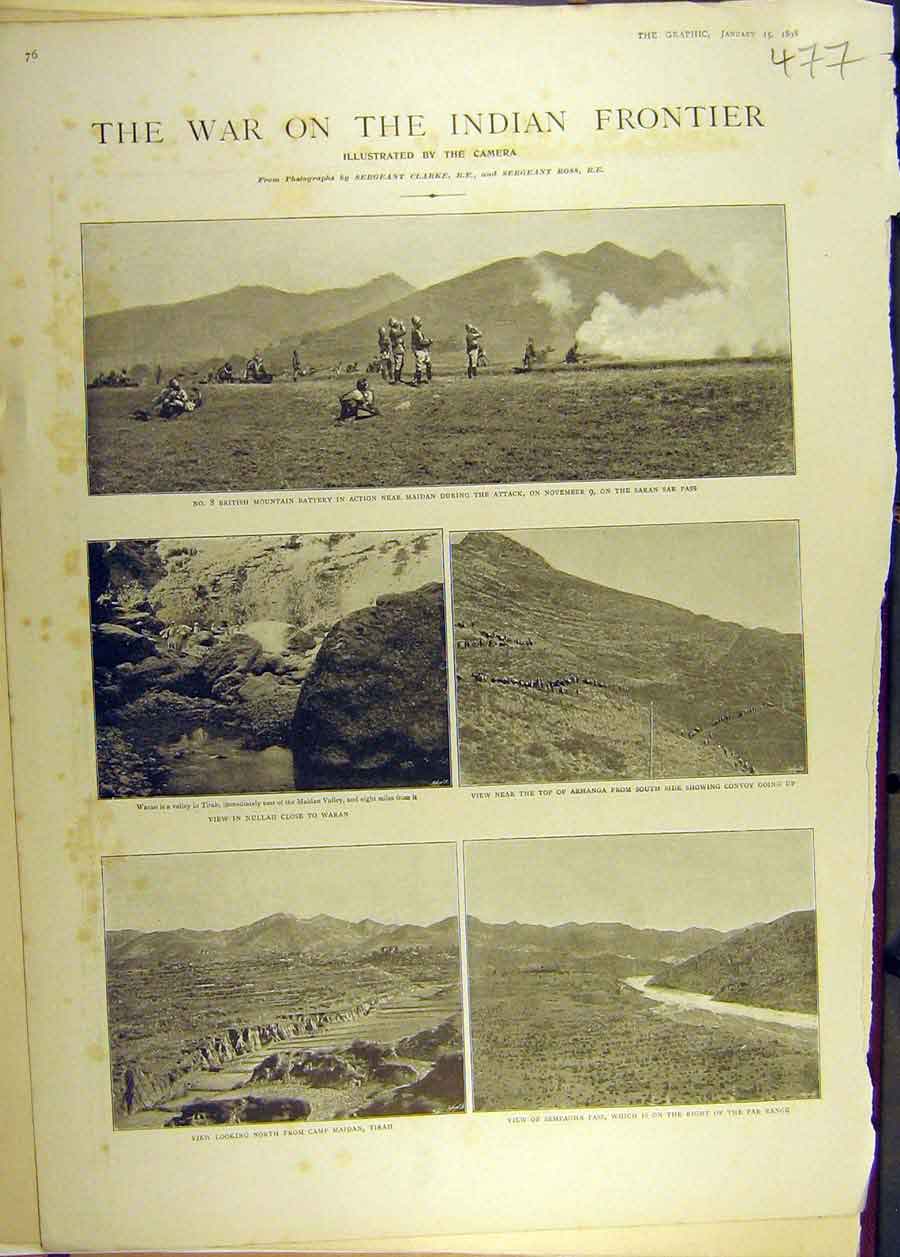 Original Old Antique Print 1898 War Indian Frontier Tirah Waran Maidan Military