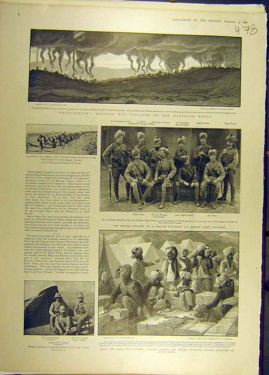 Original Old Antique Print 1898 Malikden Khels Military Infantry Tirah Bengal