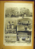 Original Old Antique Print 1885 India Scenes Carpet-Weaving Jail Peshawur 19th
