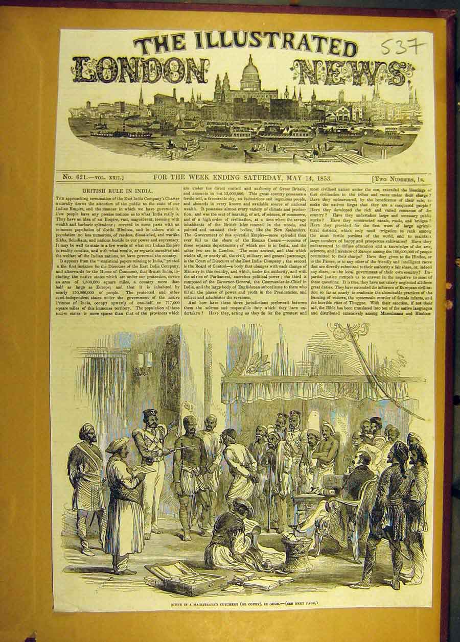 Original Old Antique Print 1853 Magistrate Cutchery Court Oude 19th