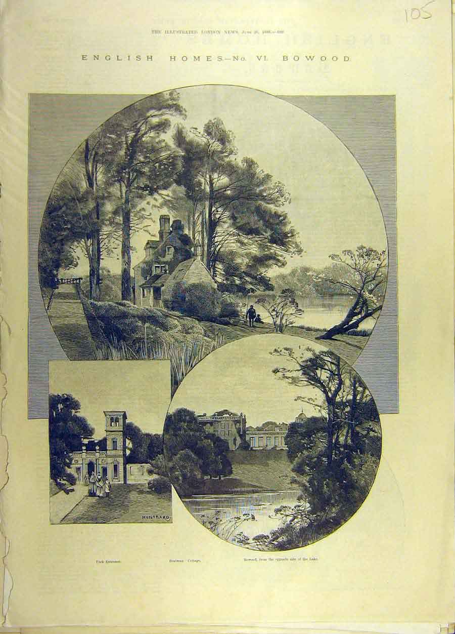 Original Old Antique Print 1886 Bowood Montbard Building English Homes Victorian