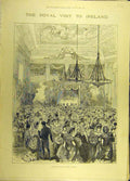 Original Old Antique Print 1885 Royal Visit Ireland Dublin Castle Irish Sketch