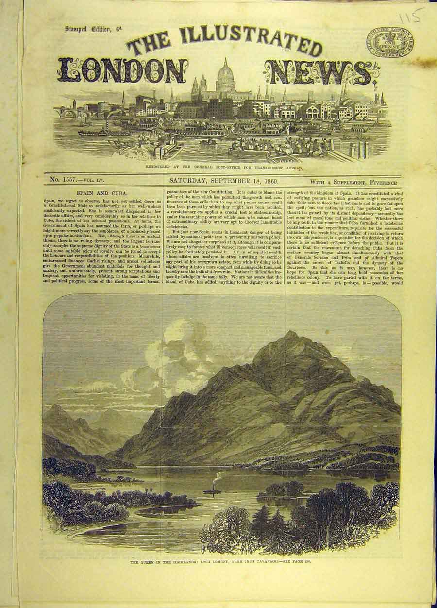 Original Old Antique Print 1869 Highlands Queen Loch Lomond Inch-Tavanagh 19th