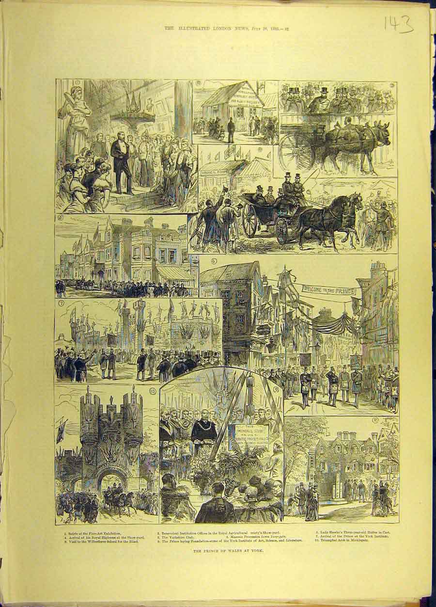 Original Old Antique Print 1883 Prince Wales York Sketches Social History 19th