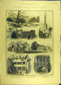 Original Old Antique Print 1882 Prince Wales Leicester Buildings Matlock 19th