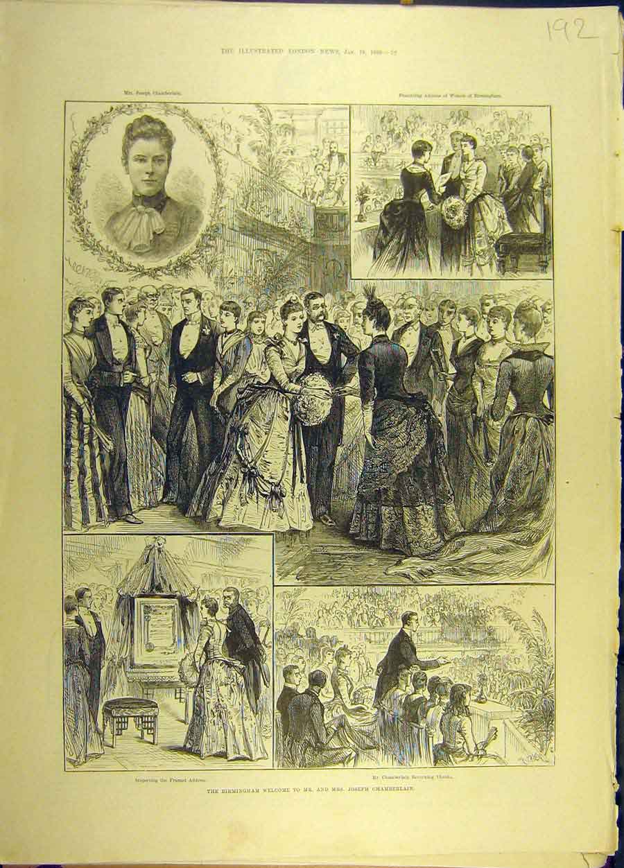 Old Antique Print 1889 Birmingham Chamberlain Visit Women Social History 19th