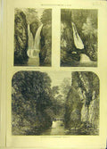 Original Old Antique Print 1872 Sutherland Sketch Golspie Burn Loch-Brora 19th