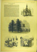 Original Old Antique Print 1872 Salisbury Sketches Market-Cross Cloisters Gate