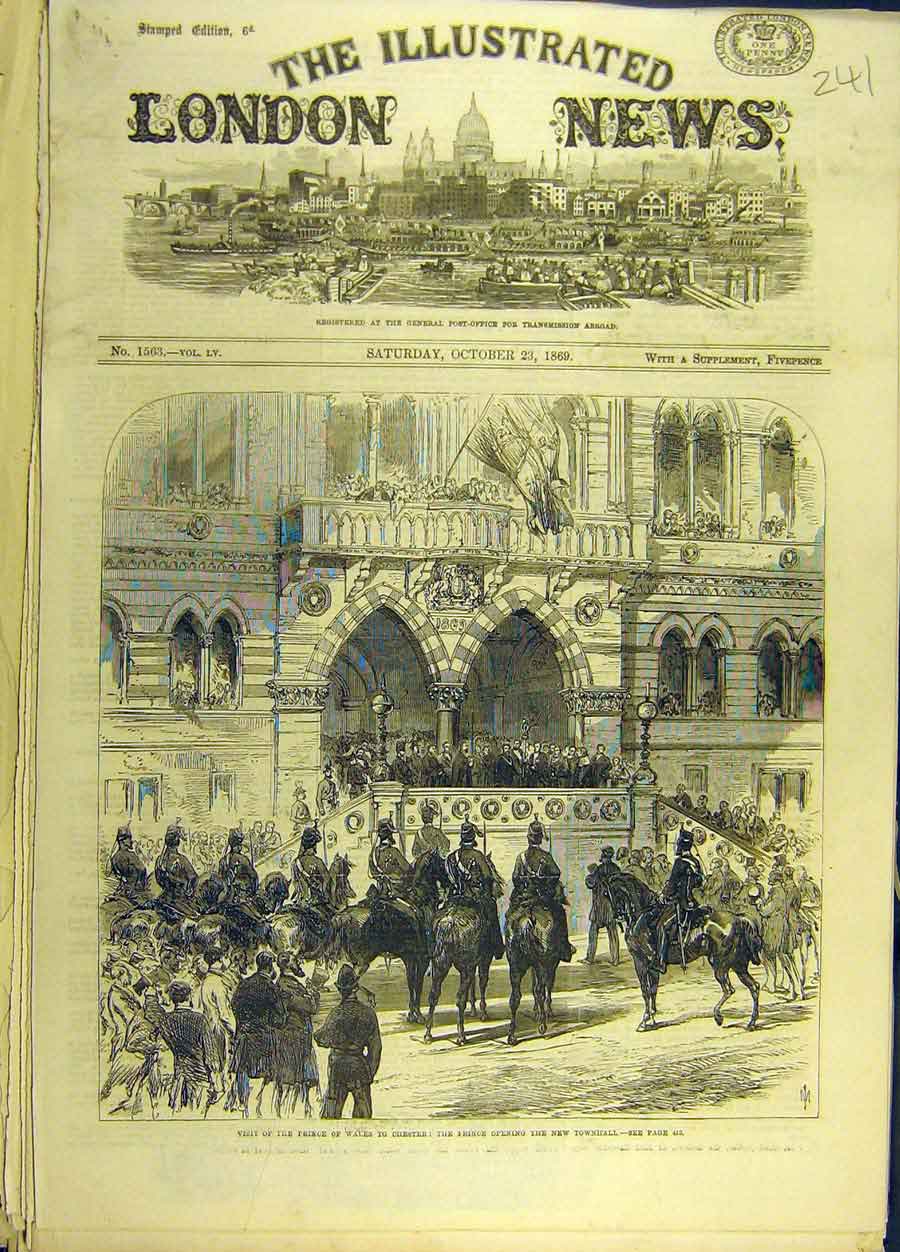 Original Old Antique Print 1869 Prince Wales Chester Townhall Social History