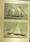 Original Old Antique Print 1894 Gareth Yacht-Race Sailing Regatta Social History