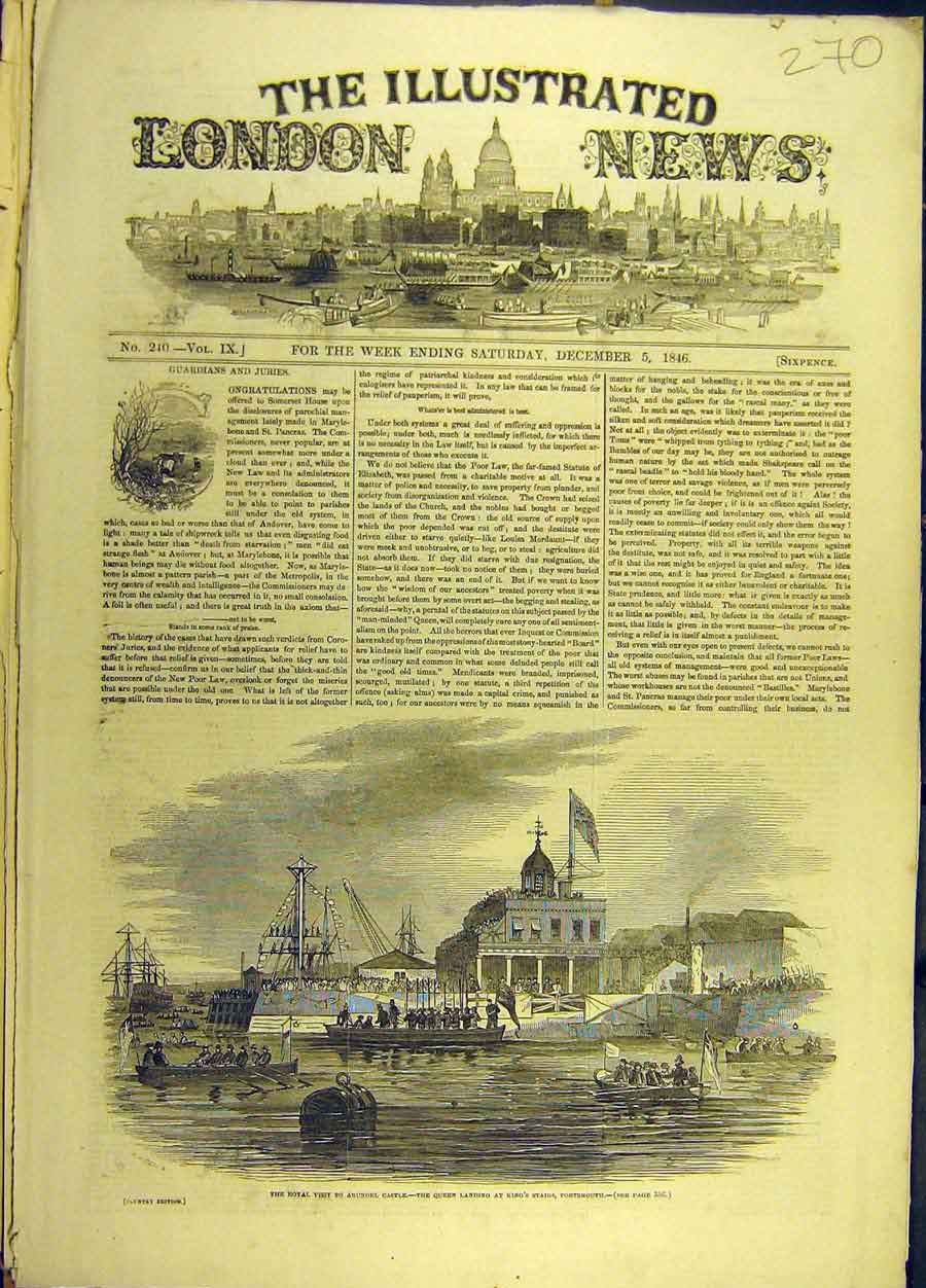 Original Old Antique Print 1846 Royal Visit Arundel Castle Queen Portsmouth 19th