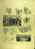 Original Old Antique Print 1885 Ship Pembroke Castle Methuen'S Horse Victorian