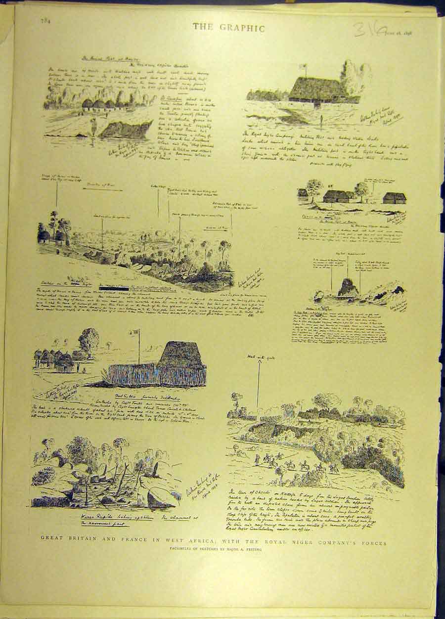 Original Old Antique Print 1898 Royal Niger Force Africa Sketches Social History