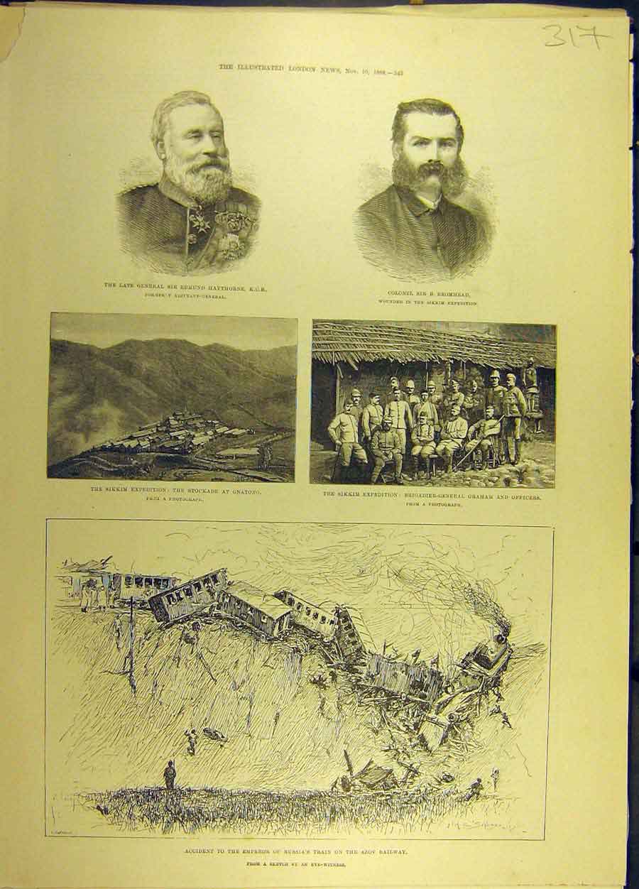 Original Old Antique Print 1888 Emperor Russia Accident Azov Railway Victorian