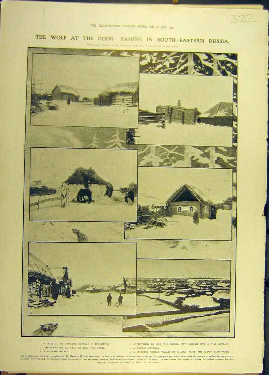 Original Old Antique Print 1907 Famine South-Eastern Russia Kashimovo 20th