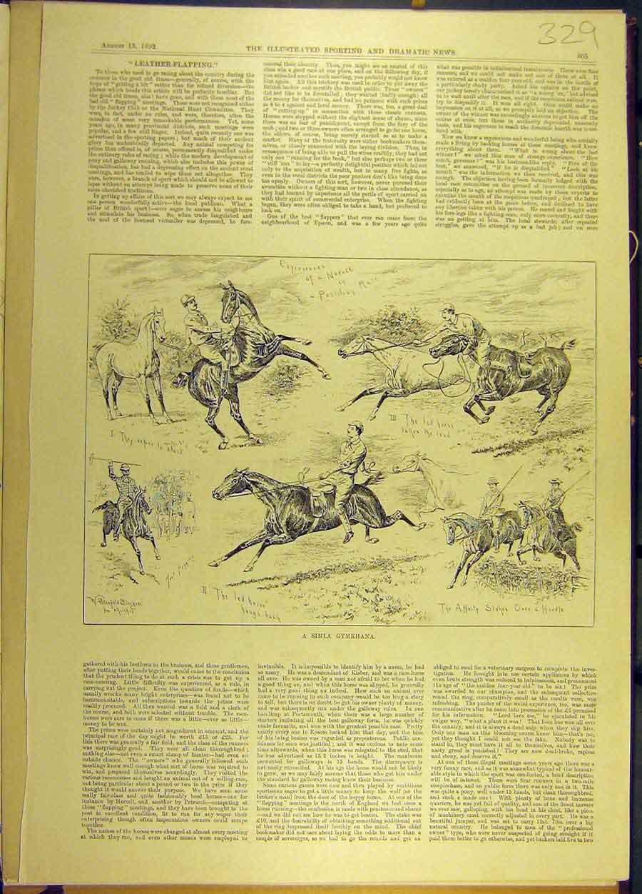 Original Old Antique Print 1892 Simla Gymkhana Horse Race Jockey Club Victorian