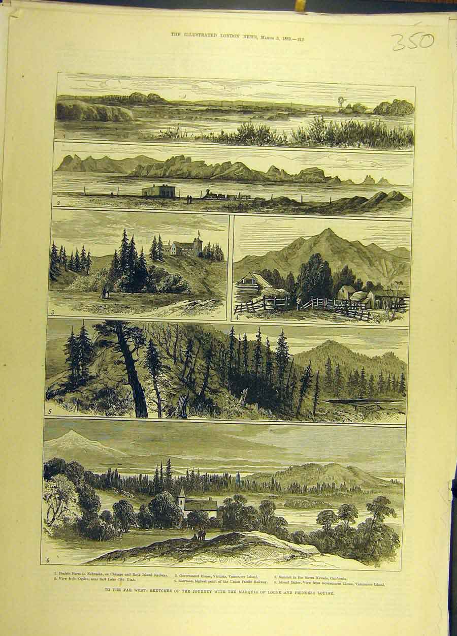 Original Old Antique Print 1883 Sketches Journey Marquis Lorne Princess Louise