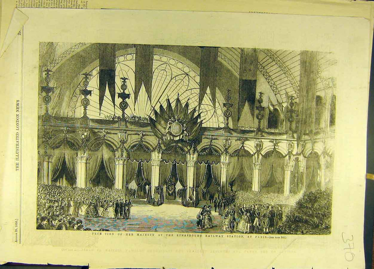 Original Old Antique Print 1855 Strasbourg Railway Station Paris France Sketch