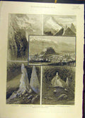 Original Old Antique Print 1887 Salzburg Mountain Sketches Kolowrats-Hohle 19th