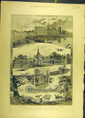 Original Old Antique Print 1883 Chantilly Paris France Sketches Duke D'Aumale