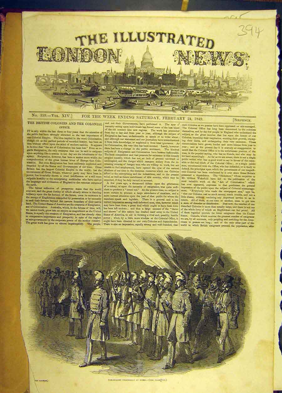 Original Old Antique Print 1849 Torchlight Procession Rome Italy Italian 19th