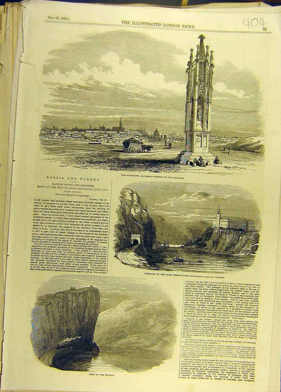 Original Old Antique Print 1853 Russia Turkey Kreuz Elbe Mau Sketches Victorian