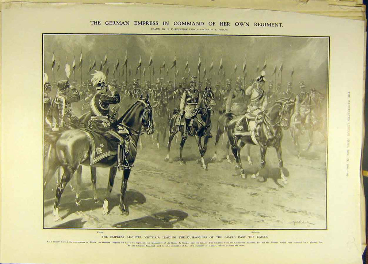Original Old Antique Print 1906 German Empress Victoria Guard Kaiser Military