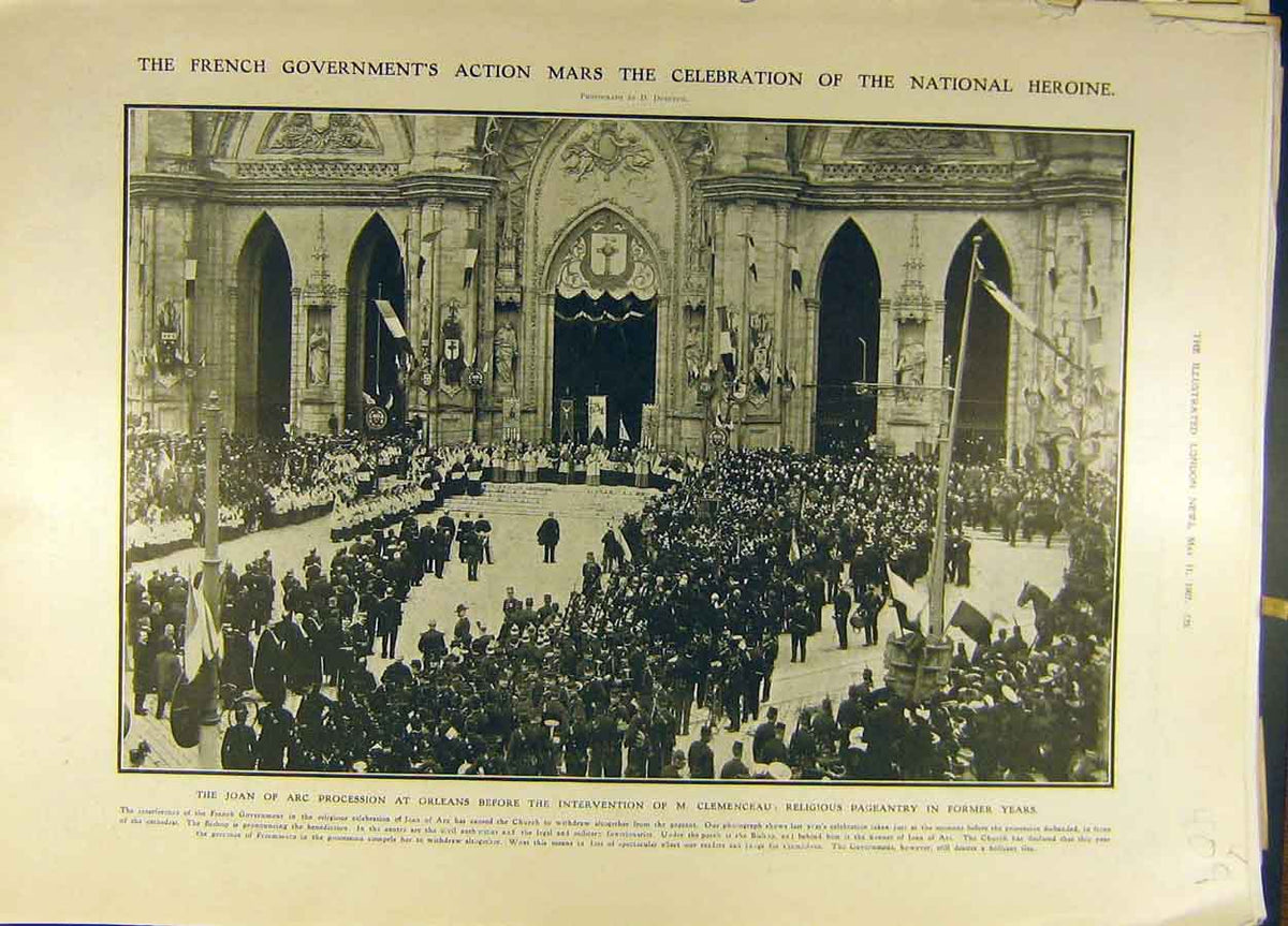 Old Antique Print 1907 Joan-Arc Procession Clemenceau Religious Pageantry 20th