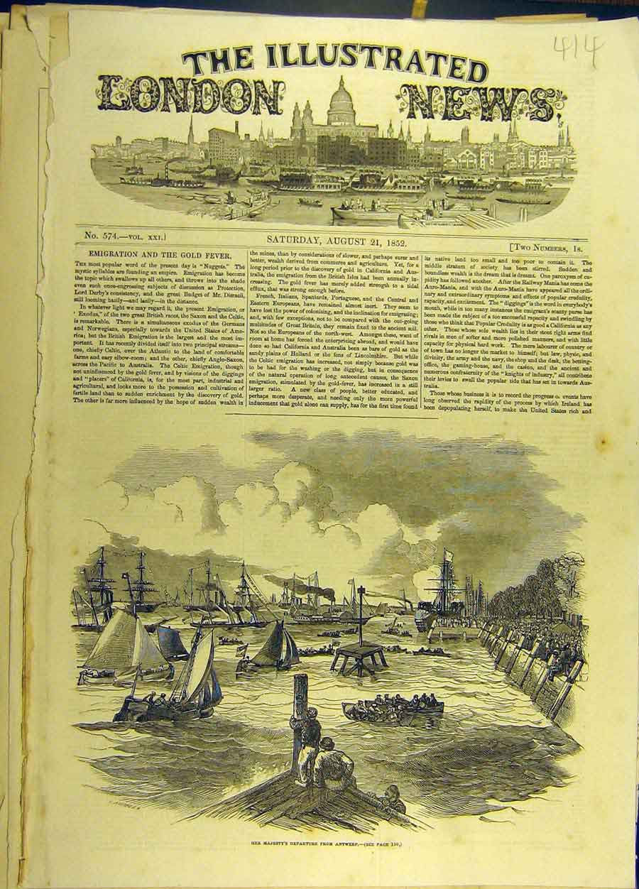 Original Old Antique Print 1852 Antwerp Royal Fleet Holland Social History 19th