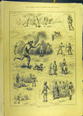 Original Old Antique Print 1884 Nepaul Camp Military Monkey Sketches Victorian