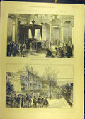 Original Old Antique Print 1885 Funeral King Spain Hall-Cavalry Coffin Escurial