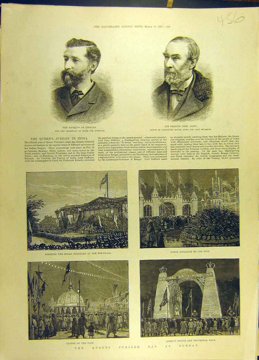 Original Old Antique Print 1887 Portrait Lothian Cook Bombay India Jubilee 19th