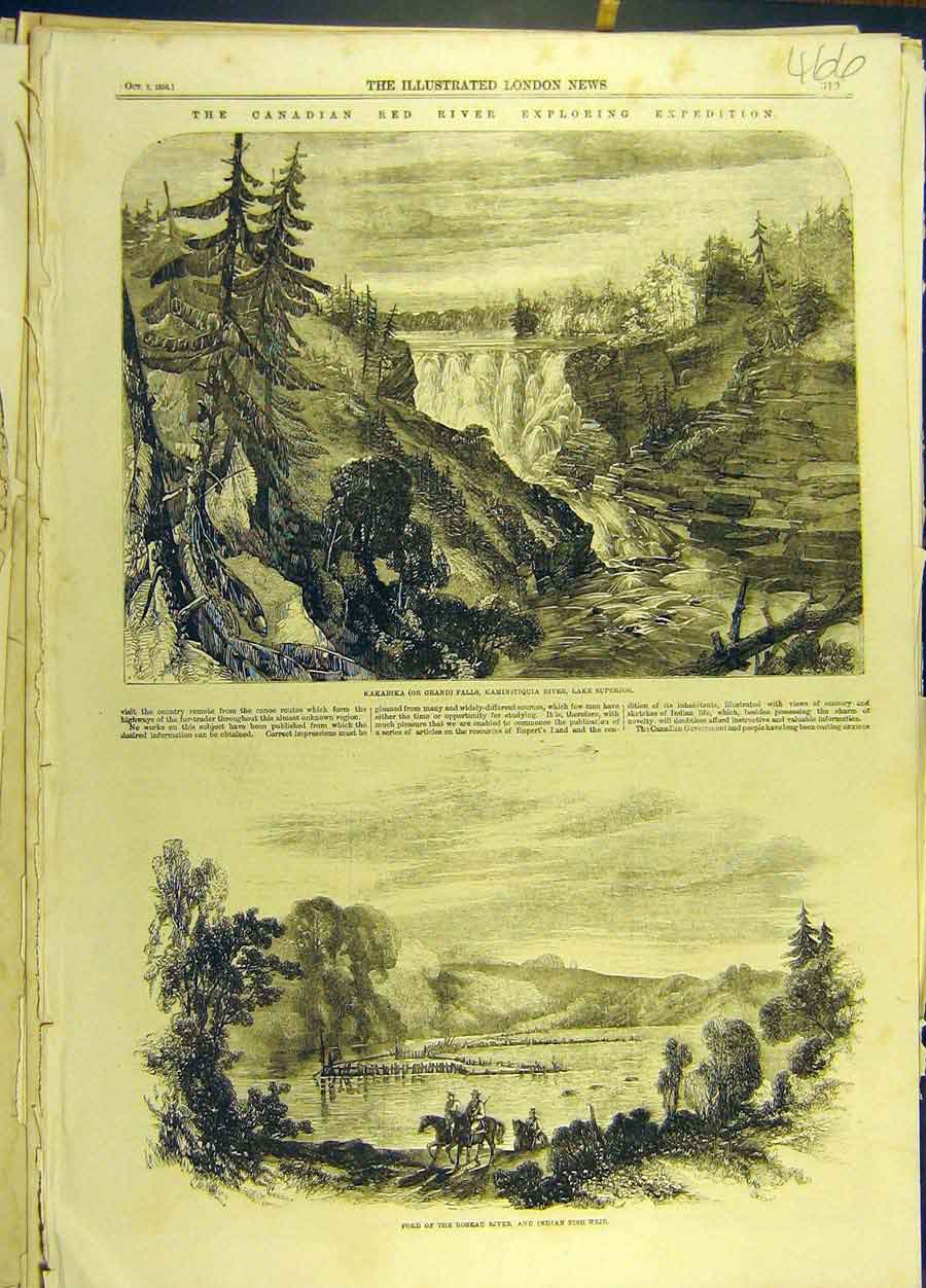 Old Antique Print 1858 Canadian Red-River Expedition Superior Roseau Fish 19th