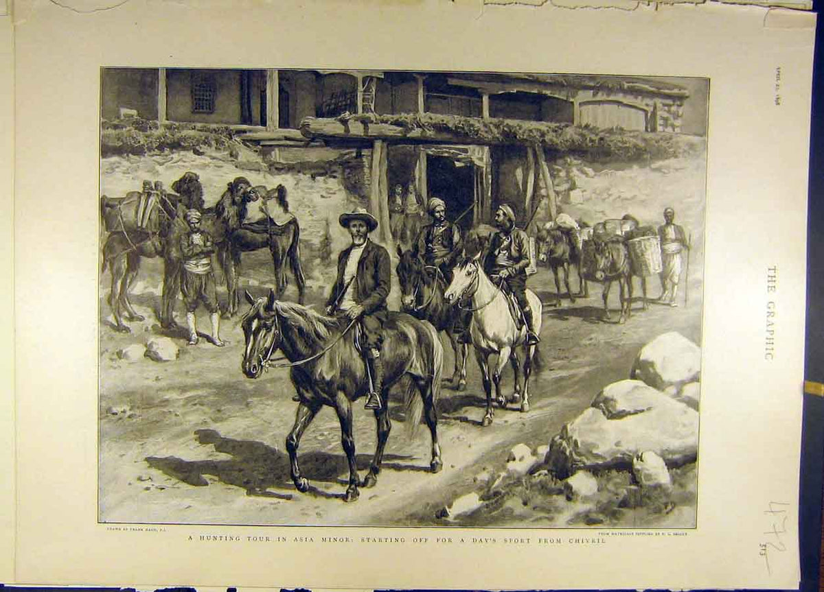 Original Old Antique Print 1898 Hunting Tour Asia-Minor Sport Chivril Dadd 19th