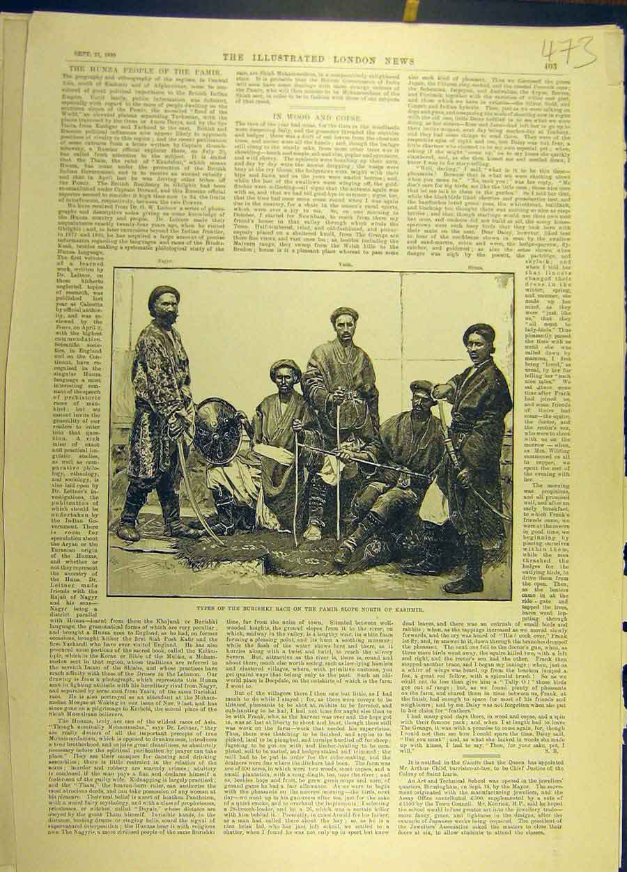 Original Old Antique Print 1890 Burishki Race Natives Pamir Slope North Kashmir