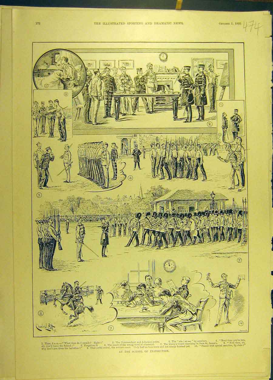 Original Old Antique Print 1895 School Instruction Military Siers 19th
