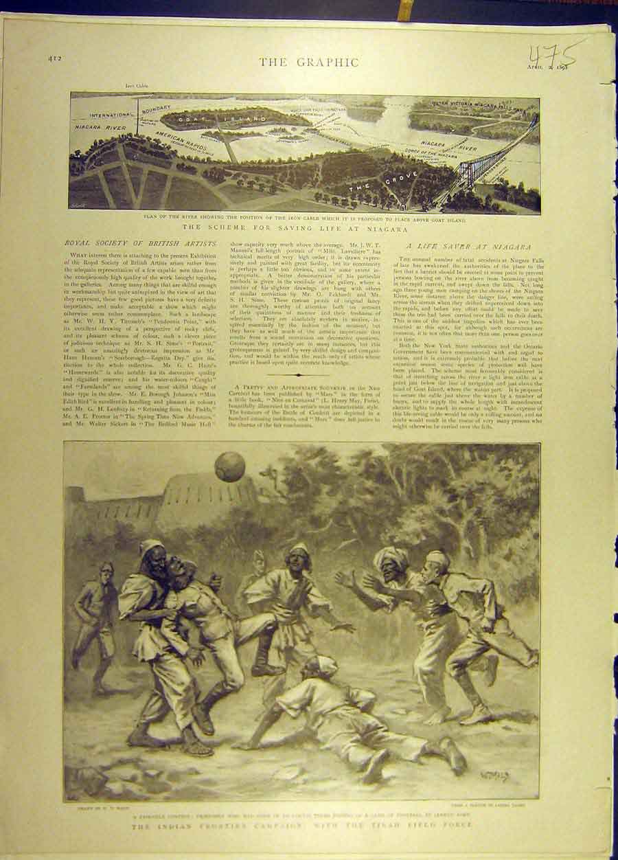 Old Antique Print 1898 Life-Saving Niagara Indian Frontier Tirah Military 19th