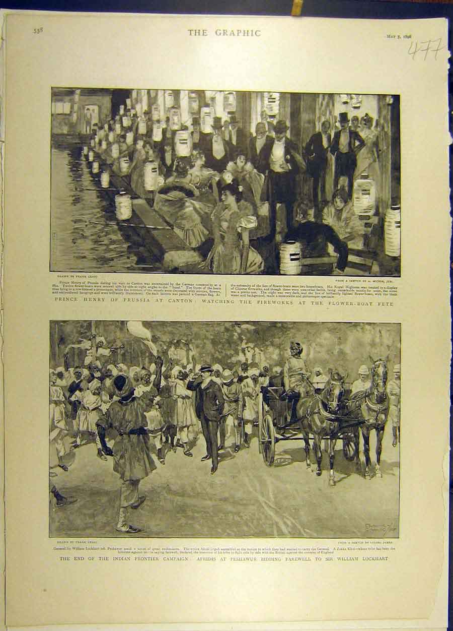 Old Antique Print 1898 Prince Fete Russia Canton Indian Frontier Peshawur 19th
