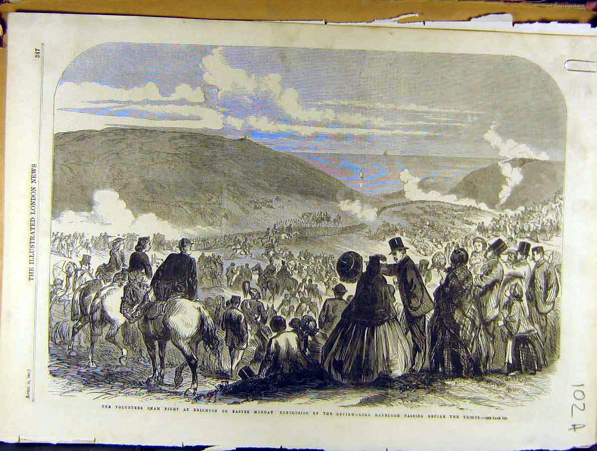 Old Antique Print 1861 Brighton Volunteer Military Troops Easter-Monday 19th
